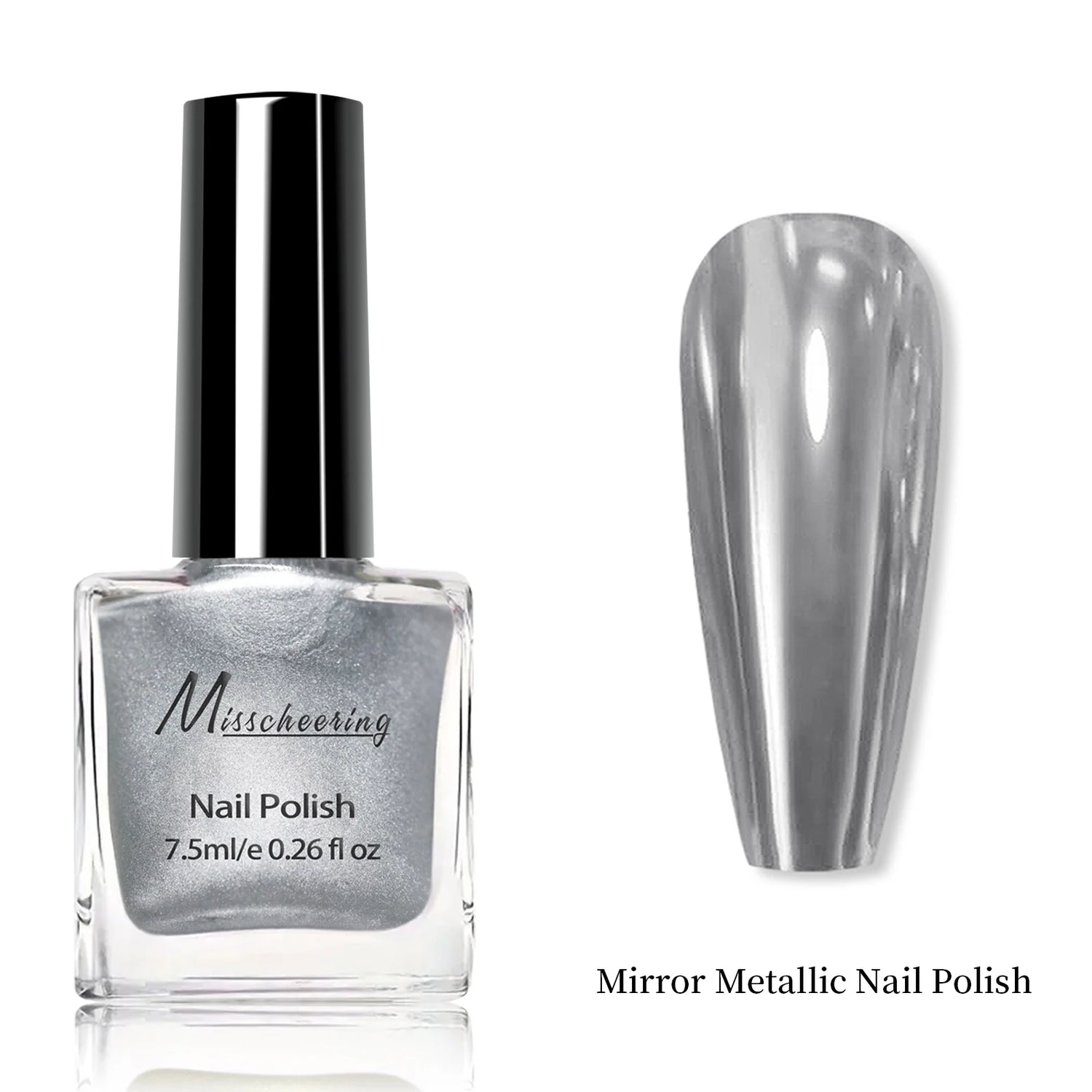 Silver Mirror Metallic Nail Polish 7.5ml Chrome Long Lasting Shiny High Gloss Nail Art Varnish DIY Manicure Salon Nail Polish