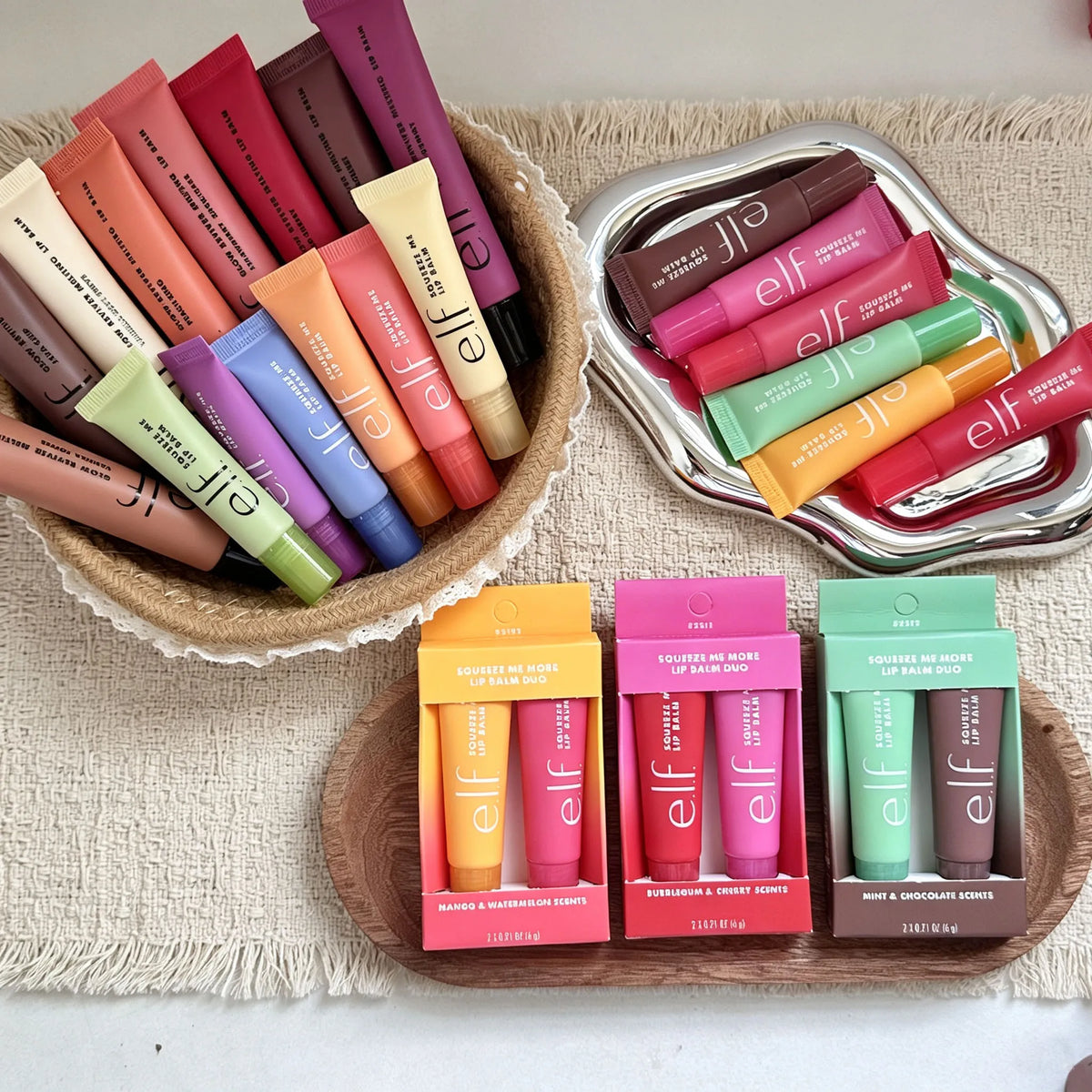 Luxury Elf Squeeze Soft Tube Lip Balm Mango Mint Bubblegum Cherry Two-color LipGloss Set Hydrating Natural Lip Color Fruit Scent