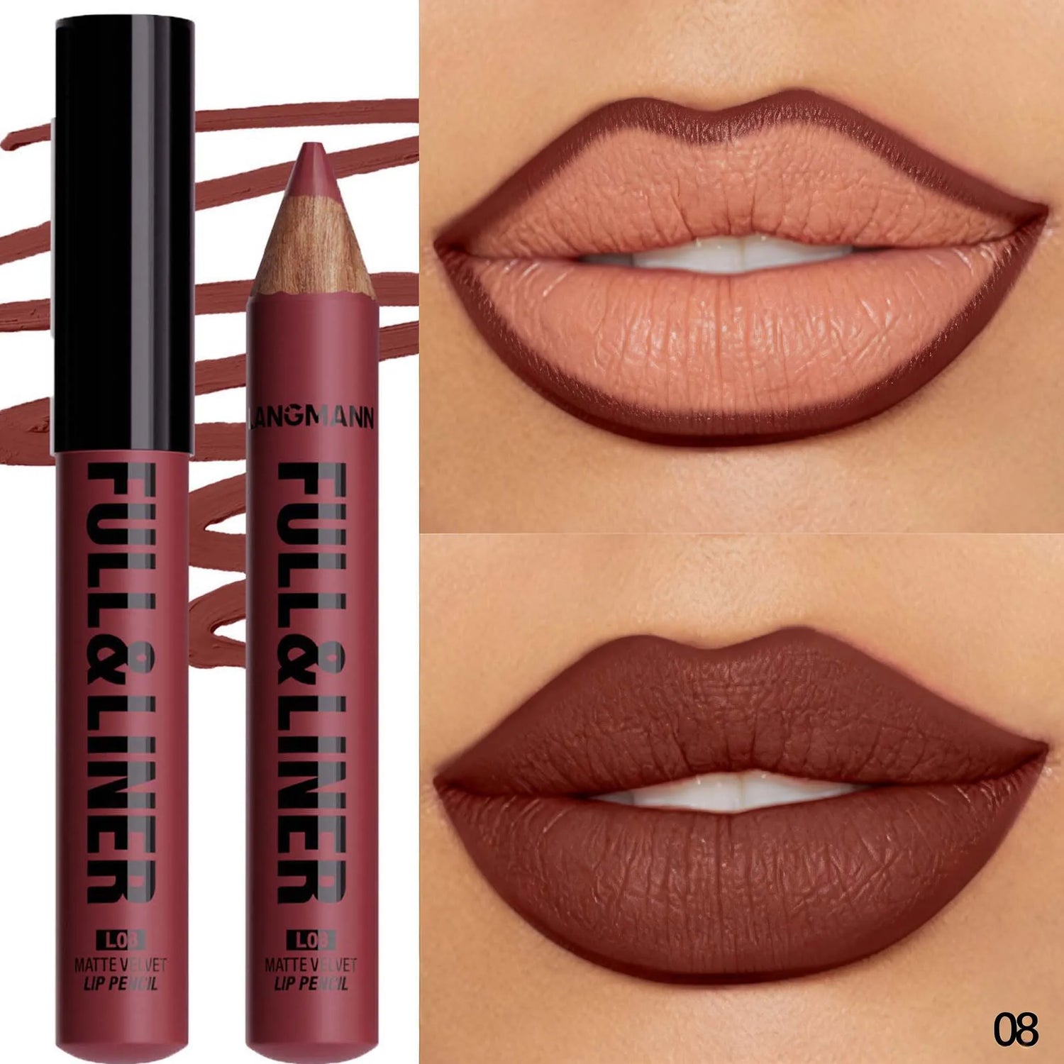 12 Colors Wooden Matte Lip Liner Pencil Nude Brown Matte Long-lasting Waterproof Lip Contour Makeup