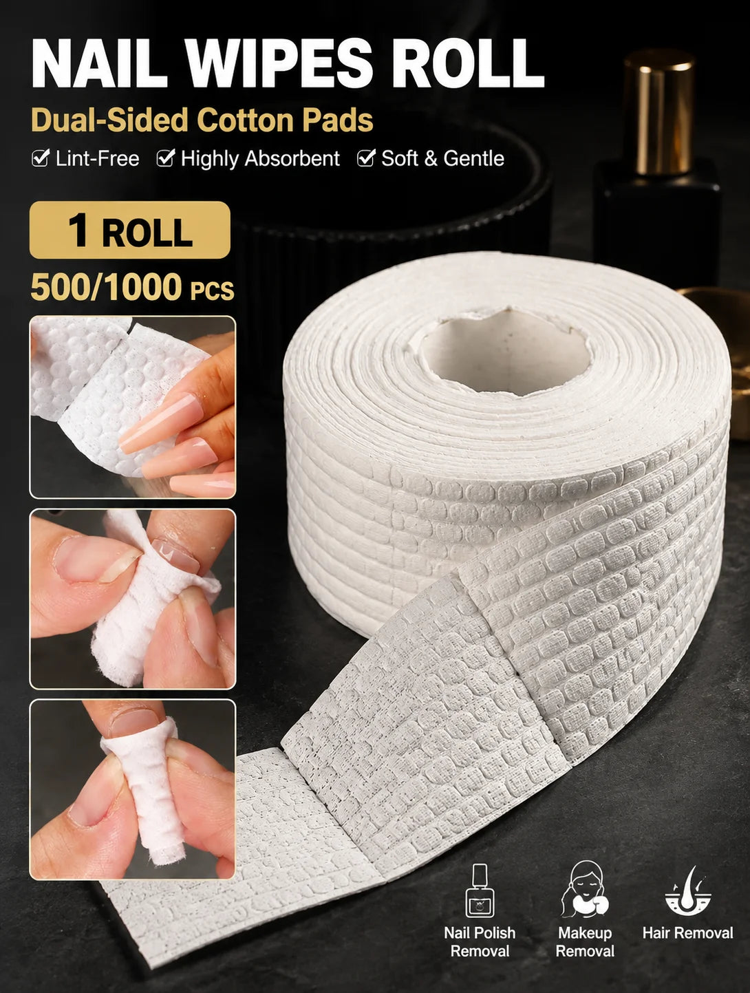 Large Roll Nonwoven Nail Polish Remover Cotton Pads Pearl Texture Wet Dry Disposable Wipes Cleaning Sheets for Salon Home
