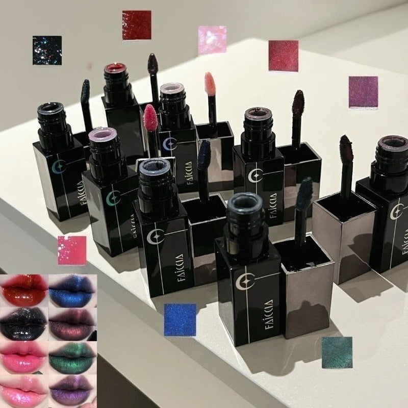 Shimmer Matte Black Red Lipstick Punk Gothic Lipgloss Halloween Makeup Mousse Lip Mud Lipstick Waterproof Non-stick Cup Lip Tint