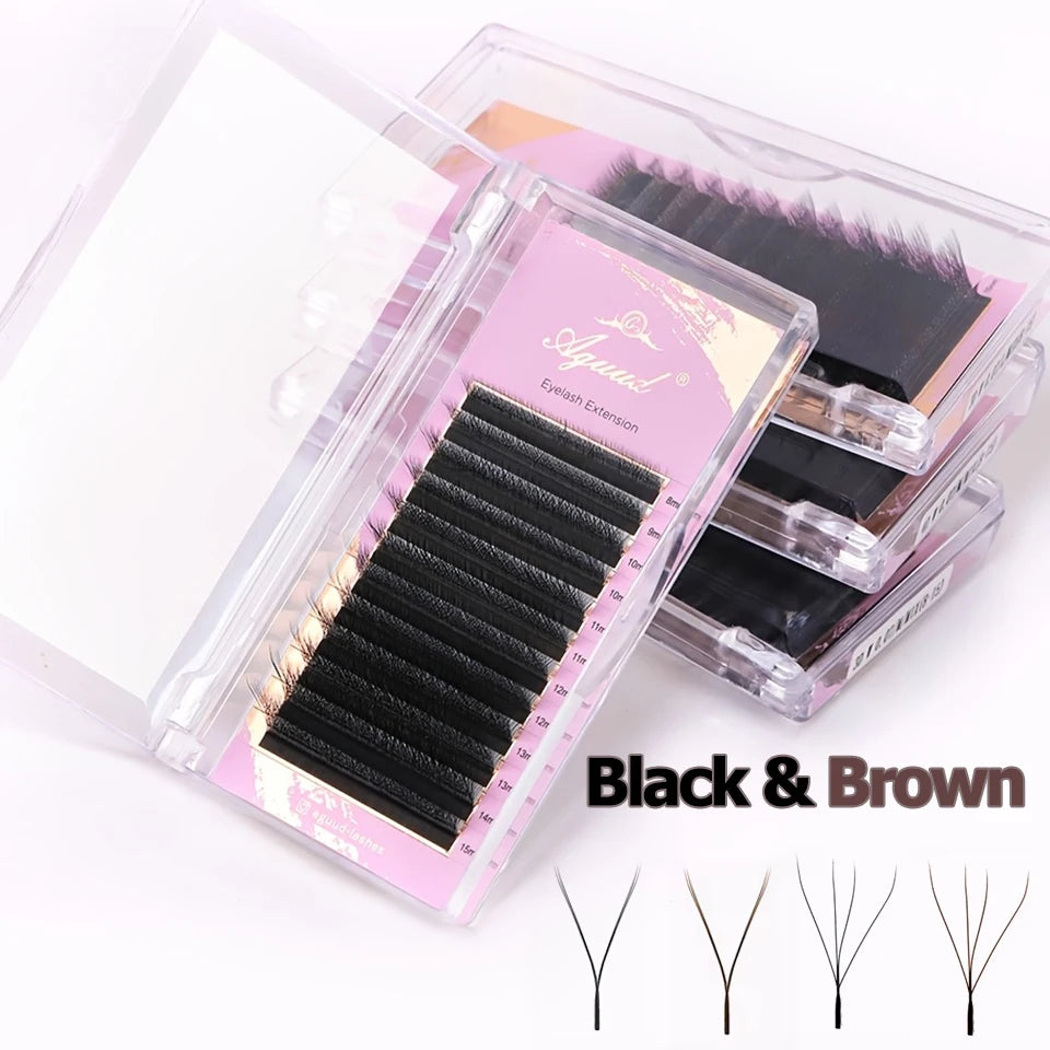 Aguud 2D/3D/4D W Shaped Brown Lashes Premade Fans Eyelashes Extensions C D M L Curl Natural Soft Light Individual Lashes Makeup