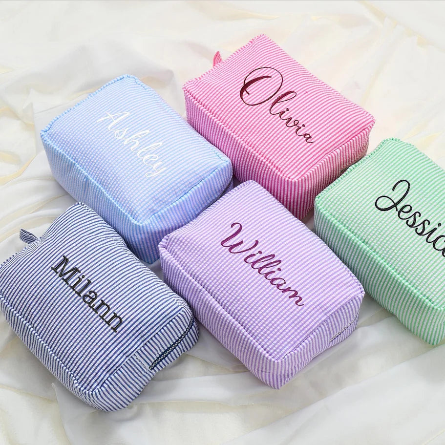 Custom Makeup Bags For Females New Fashion Beautiful Tote Bag 2025 Personalized Unique Name For Woman Seersucker Cosmetic Bag