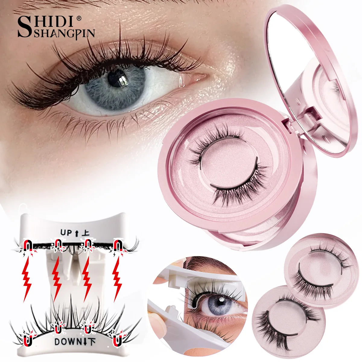 1/2 Pairs Reusable Magnetic Eyelashes Handmade Natural False Eyelash with Magnetic Tweezers Makeup Tool Fluffy Faux Mink Lashes