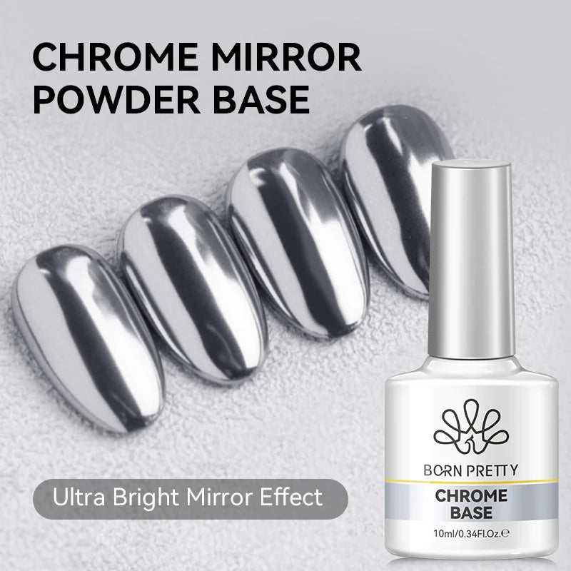 BORN PRETTY 10ml Chrome-Base Gel Polish Metallic Glitter Nail Power Super Shine Soak Off UV LED Functional Gel DIY Nails Art