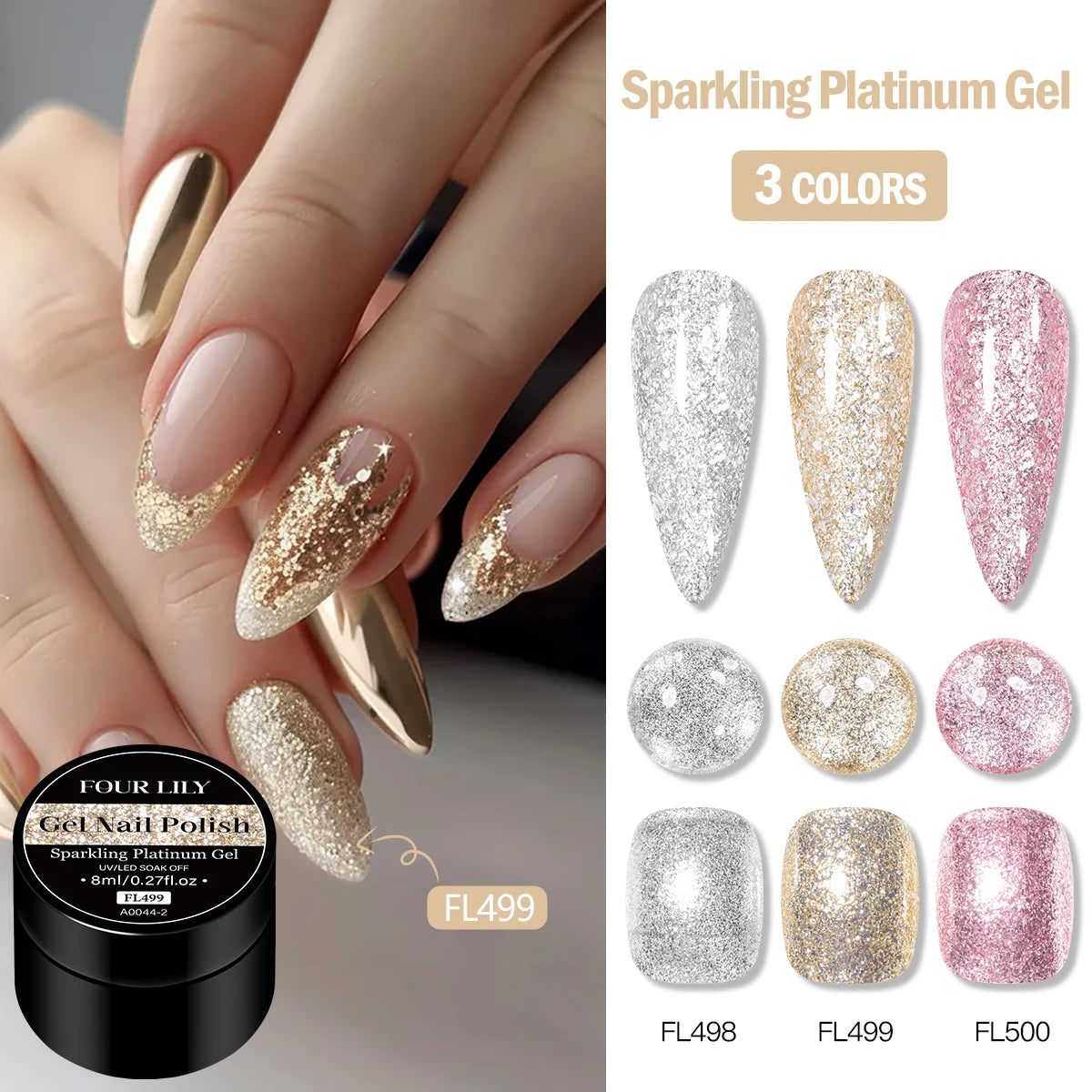 8ml Sparkling Platinum Gel Nail Polish Gold Silver Glitter Nail Art UV/LED Varnishes Gel for Nails Manicure Design Nail Supplies