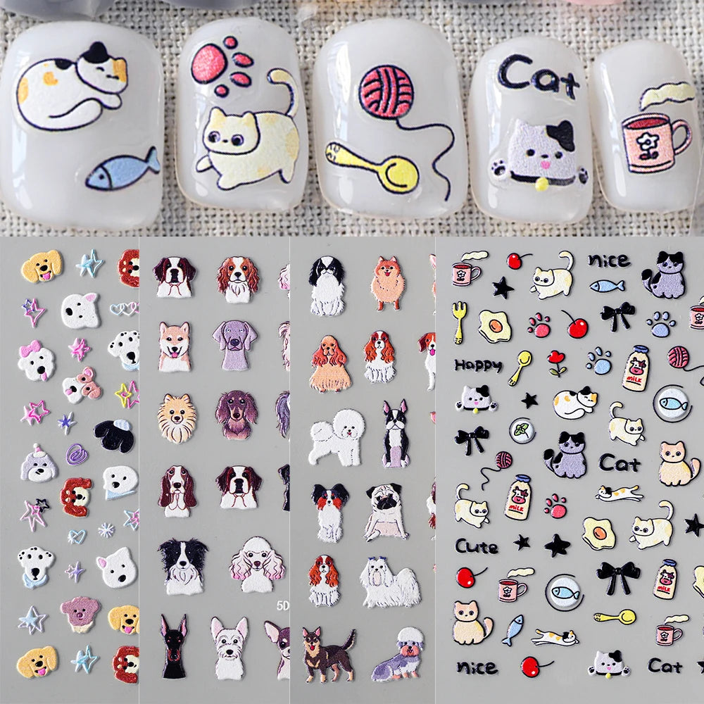 1pcs 5D Hand Painted Puppy Dog Nail Stickers Stimulated Happy Little Dog Decals Nail Art Design for Who Loves Dogs DIY Manicure