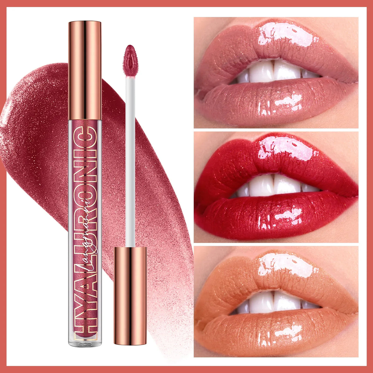 8 Colors Hyaluronic Acid Glitter Lipgloss Moisturizing Non-Stick Cup Natural Nude Lip Tint Long Lasting Lipstick Cosmetic Makeup