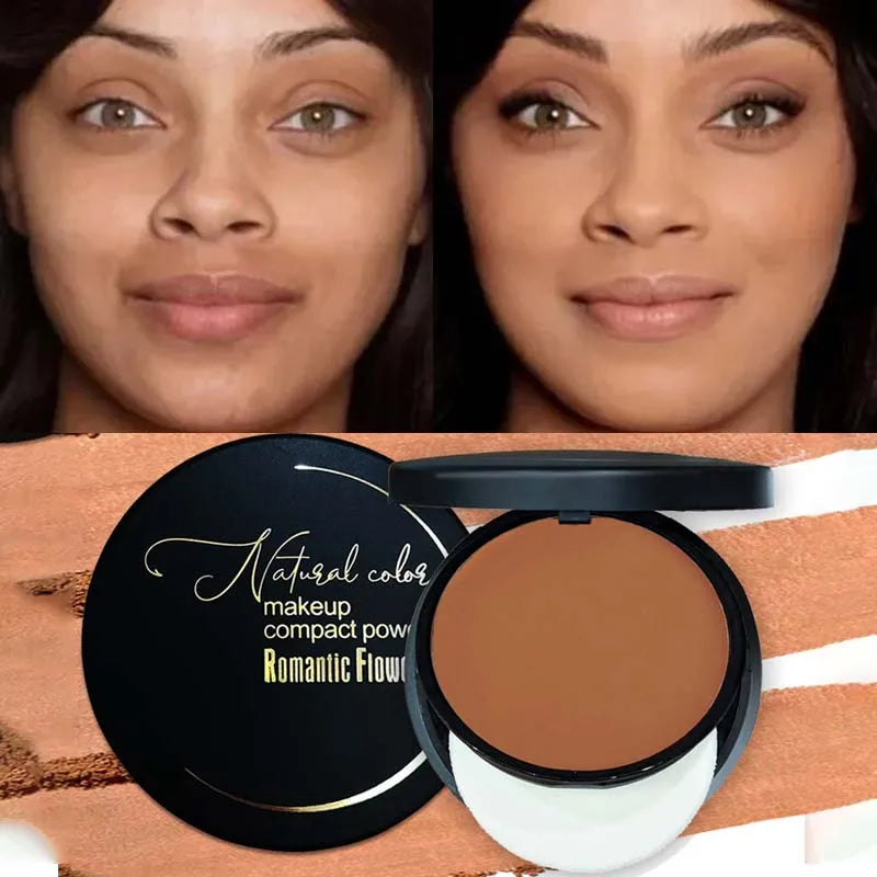 Wheat Bronzing Powder Matte Finish Sweatproof Oil Control Dark Skin Foundation Concealer Contour Palette with Powder Puff Mirror