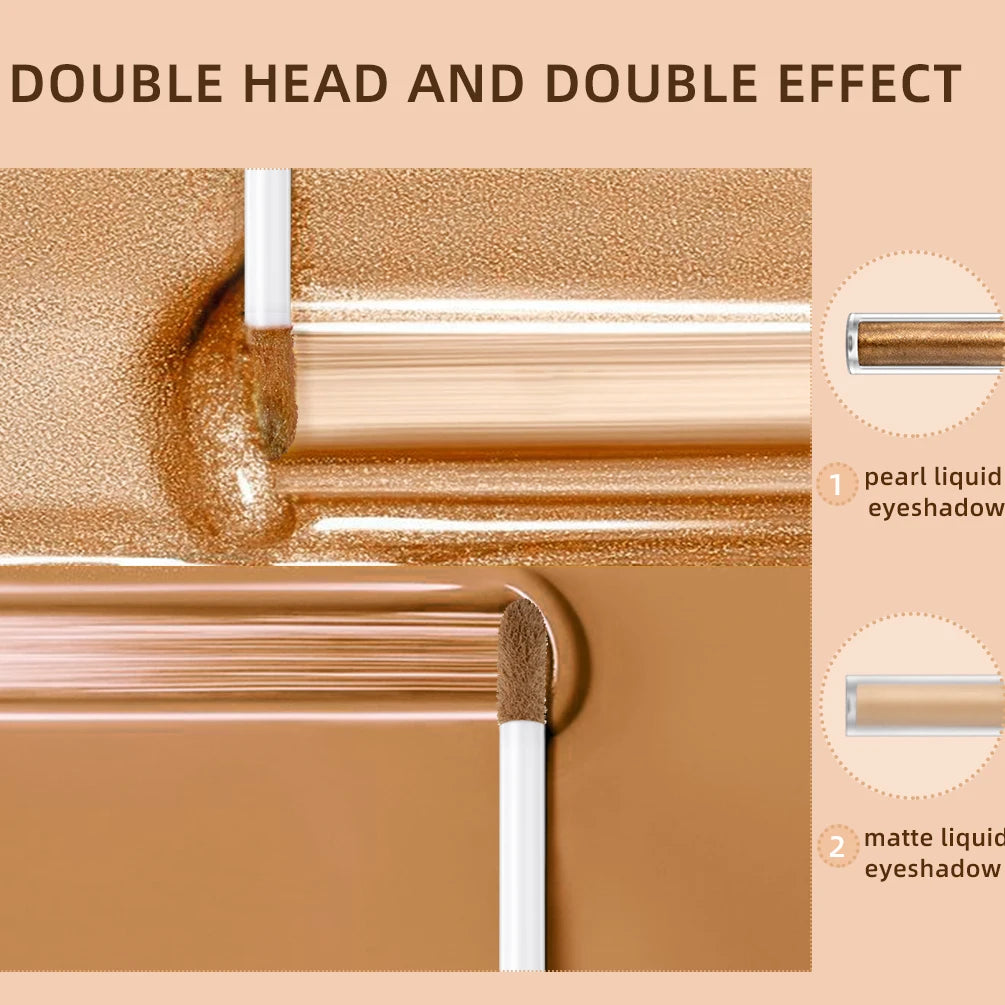 QIBEST Double-ended Flash Liquid Eyeshadow Contour Blush Pigment Silk Flash Matte Natural Blush Makeup Cream