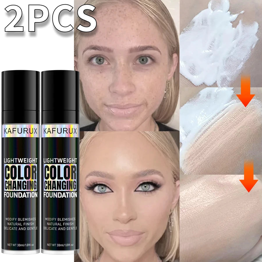 2pcs White Magic Color Changing Foundation Liquid  Long Lasting Soft Matte Hydrating Face Makeup Base Cream for All Different Skin Tone Cosmetic for Women Gifts Face Beauty