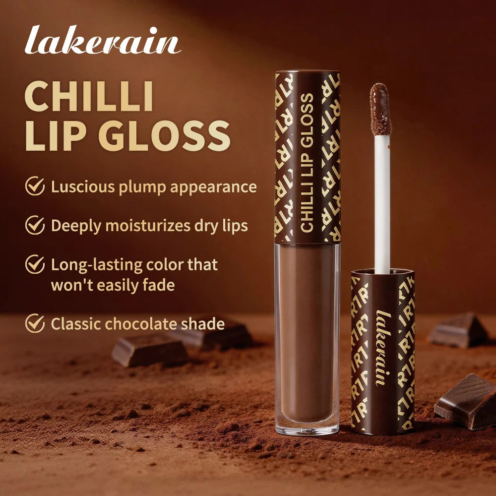 Chilli Lip Gloss Natural Plumping Effect Smooth Creamy Texture Deep Hydration Glossy Finish Chocolate Color Plumping Lip Gloss
