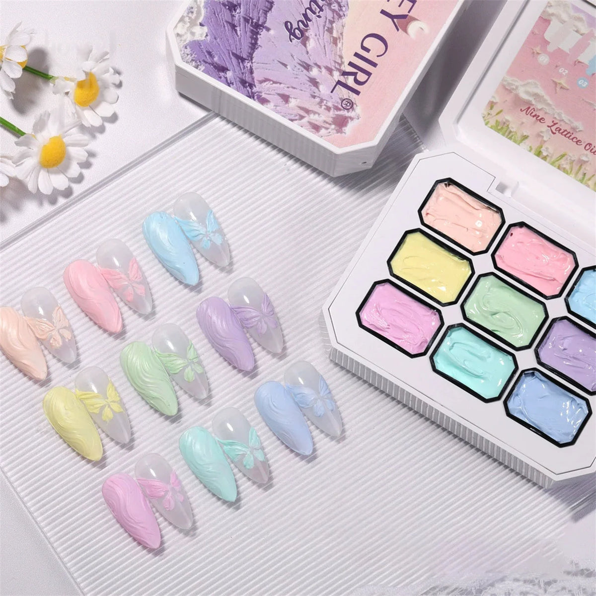 1pc Solid Color Nail Polish Gel 9-Grid Color Painting Gel High Saturation Thick Gradient Patting Gel Nail Art Creation 3D DIY