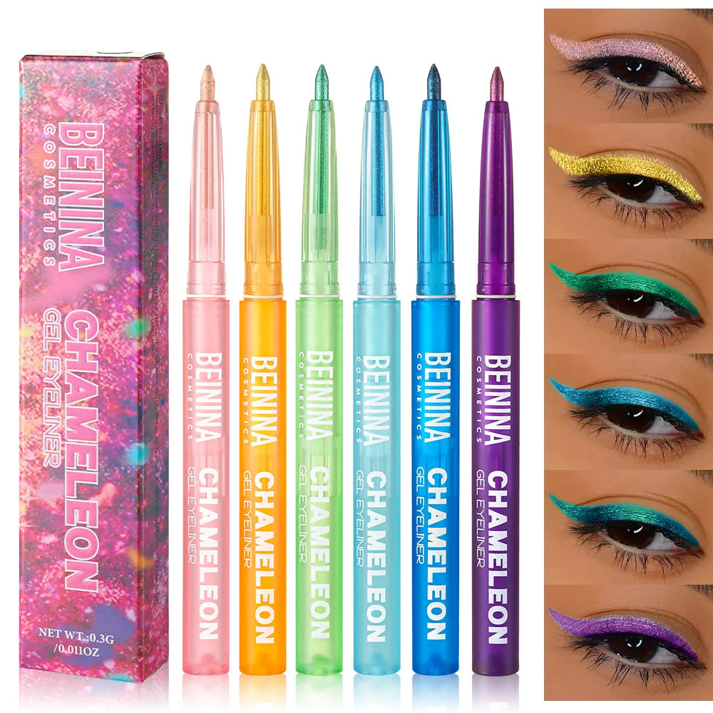 Shiny Chameleon Green Eyeliner Gel Metallic Eyeshadow Multicolor Eye Liner Pearlescent Polarized Glitter Eye Pigment Makeup
