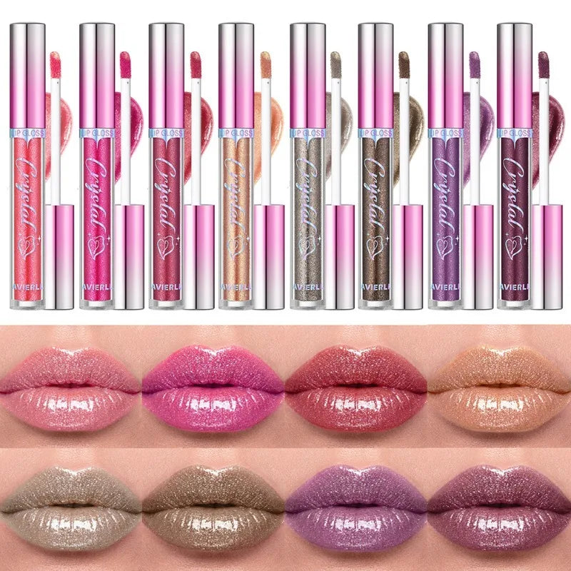 8 Colors Glitter Shimmer Lip Gloss Moisturizing Long Lasting Diamond Liquid Lipstick Pearl Shine Sexy Plumping Lip Glaze Makeup