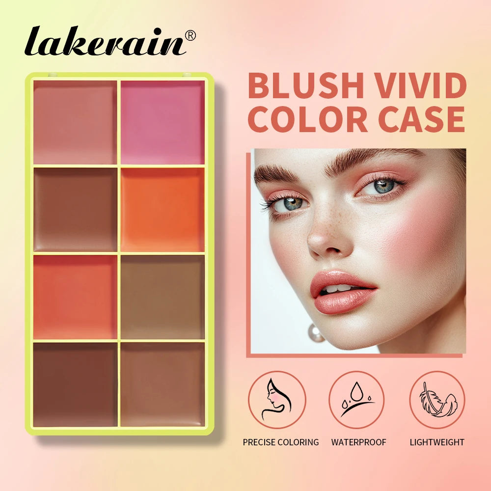 Lakerain 8-Color Blusher Cream Plate Waterproof Long Lasting Concealer Natural Color Highlighter Palette Face Blush Cosmetics