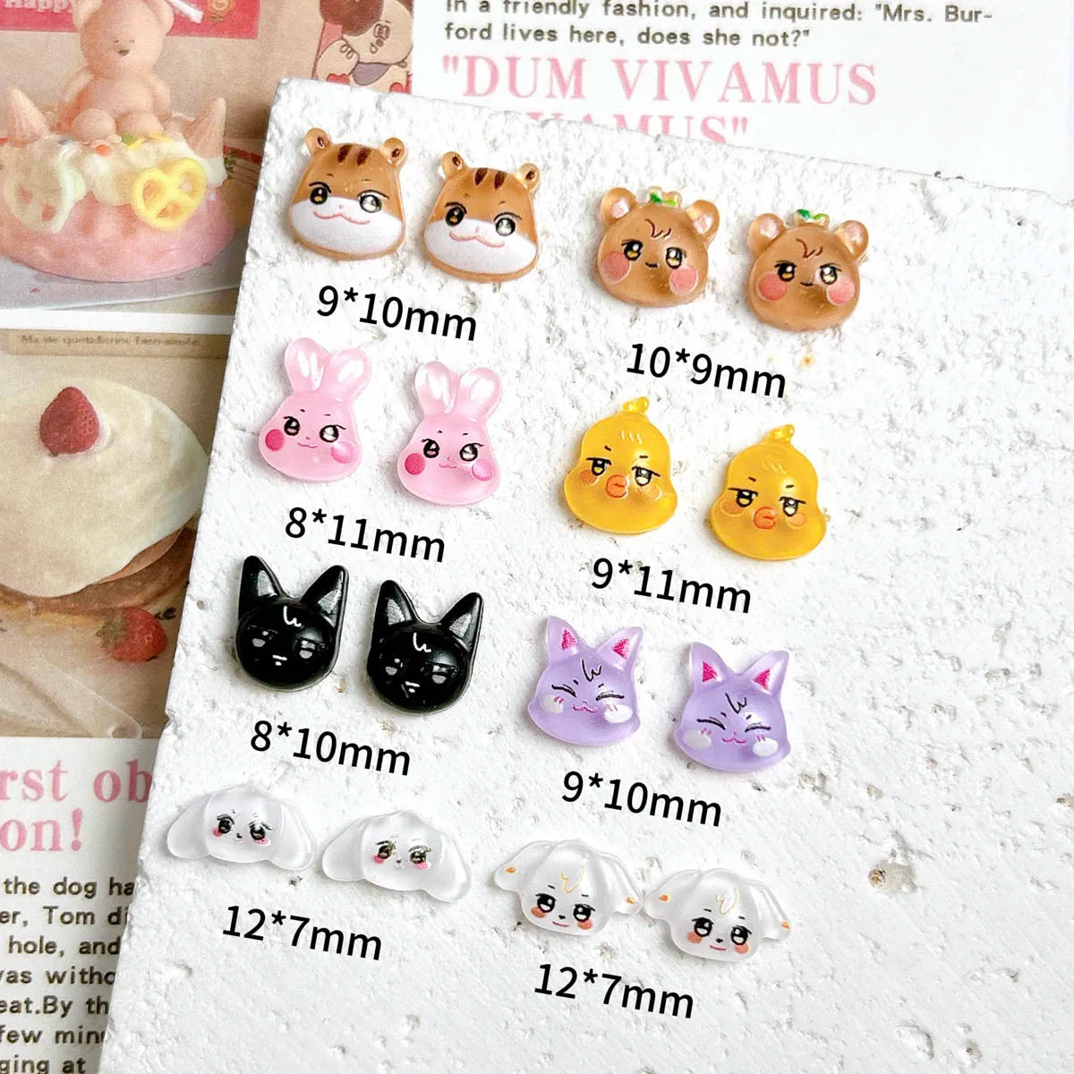 30PCS Adorable Luminous Rabbit Dog Tiger Resin Nail Charms Cartoon Colorful Animal Head Nail Art Decorations DIY Phone Case Nail