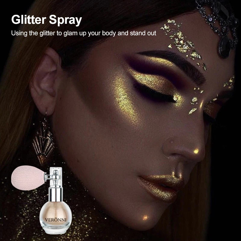 Glitter Body Highlighter Powder Spray Makeup,Shimmer Powder for Body And Face Hair,Parties,Festivals Cosmetic Luminous Effects