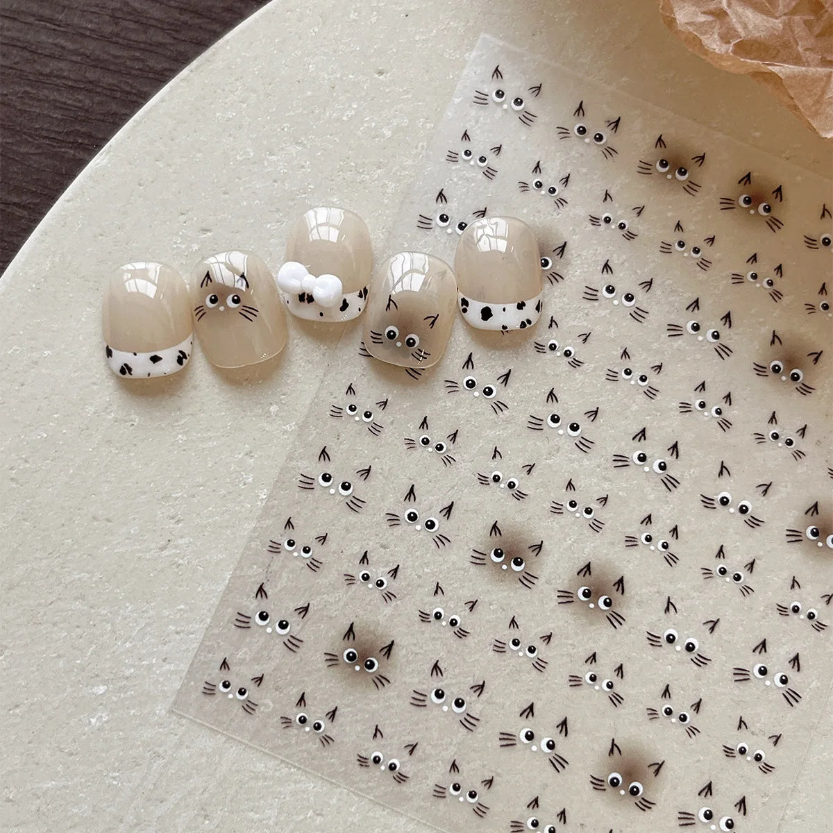 Cute Cat Nail Sticker Water Decal Nail Art Embossed Sticker Press on Cute Expression Decal Stickers Nail Decoration