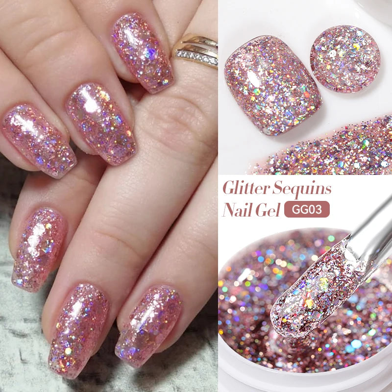 LILYCUTE Pink Silver Sequins Gel Nail Polish Shining Glitter Gel Varnish Soak Off UV LED Nail Gel Semi Permanent UV Gel Nail Art