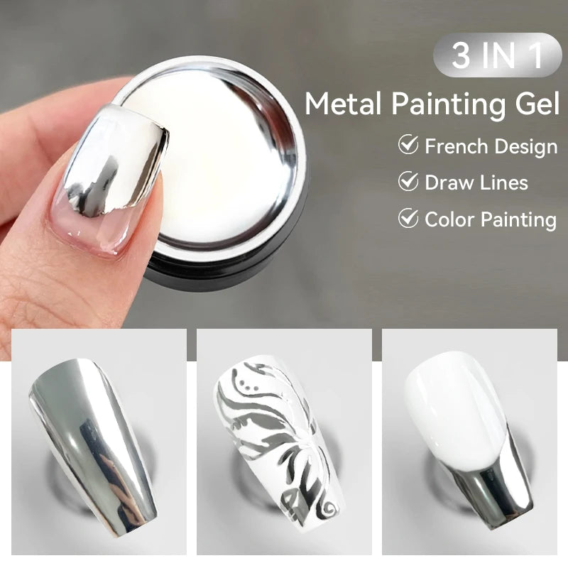 LILYCUTE 7ML Super Bright Metallic Gel Polish Silver Mirrors Effect Line Flower Drawing Painting Gel Polish DIY French Nails Art