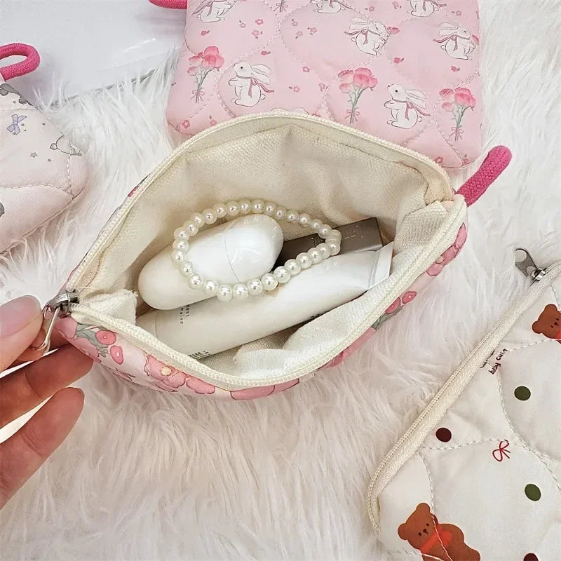 Women Mini Makeup Handbags Wallet Pouch Bag Cute Cartoon Small Travel Cosmetic Lipstick Earphone Card Portable Storage Bag Purse