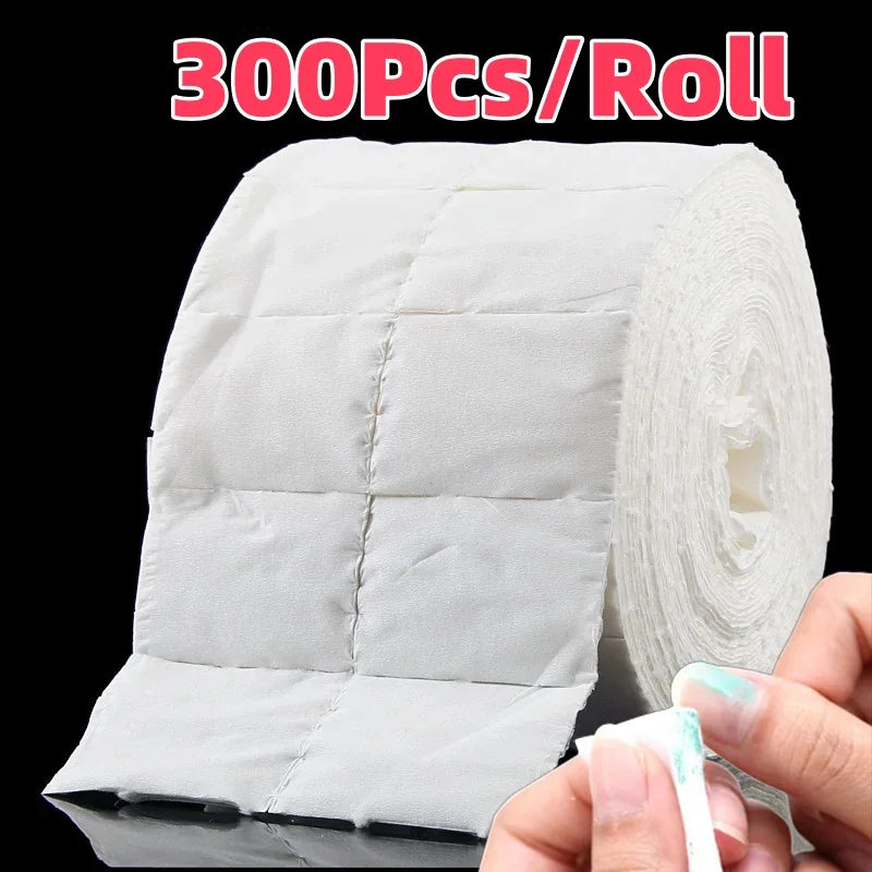 300Pcs/Roll Nail Polish Remover Cotton Pads White Torn Off Lint Free Nail Wipes for Gel Glue Makeup Manicure Cleaning Tool Paper
