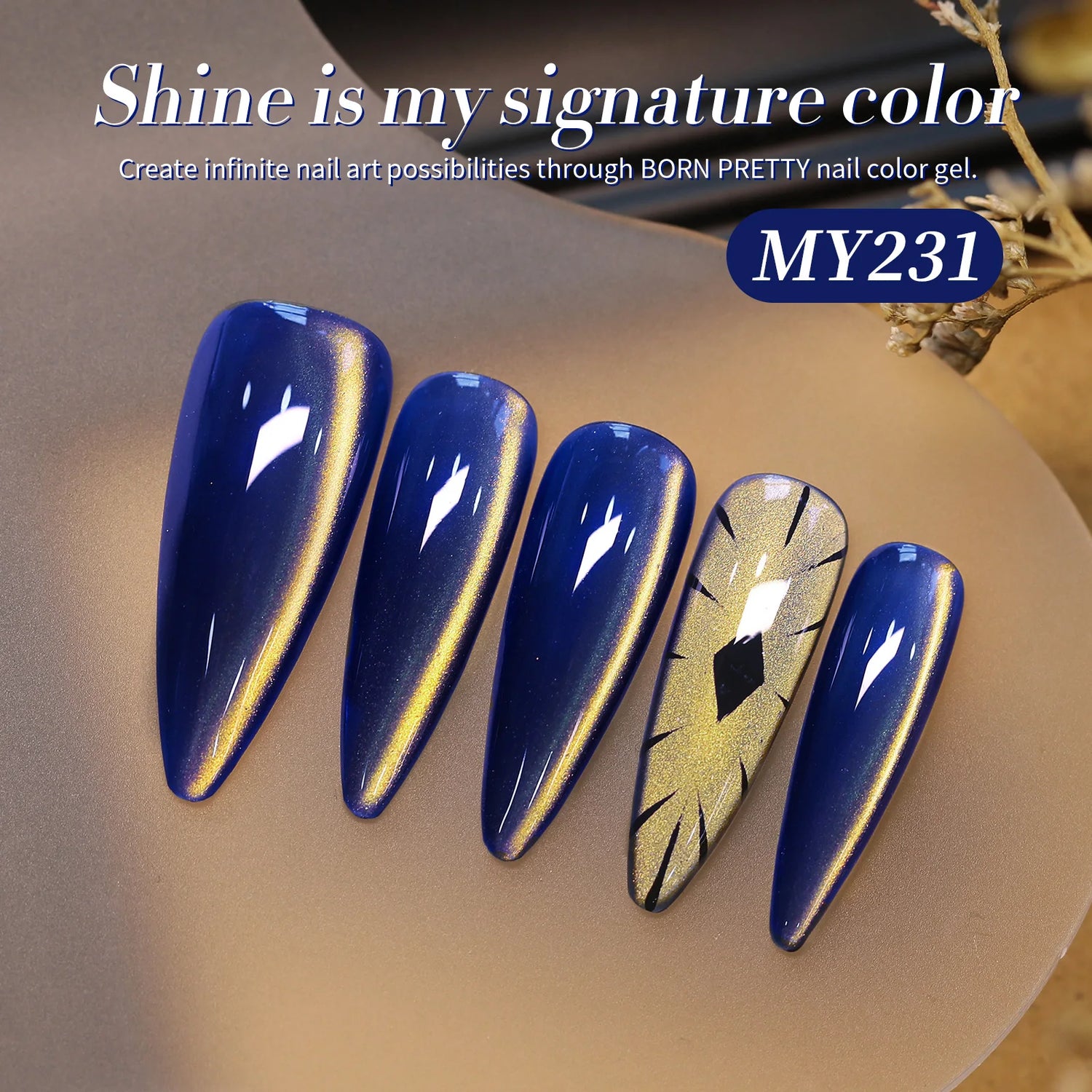 BORN PRETTY 15ml Golden Blue Glitter Cat Magnetic Gel Polish Ultra Shine Soak Off UV Nail Polish Varnish Manicure DIY At Home