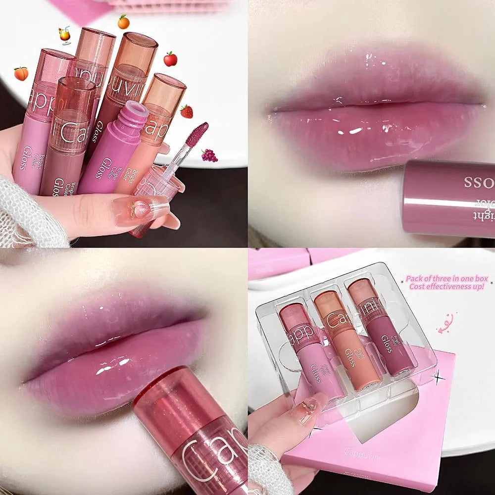 3PCS Water Light Lip Gloss Set Silky Smooth Moisturizing Long-Lasting Easy to Apply lip Glaze Valentine's Day Lipstick
