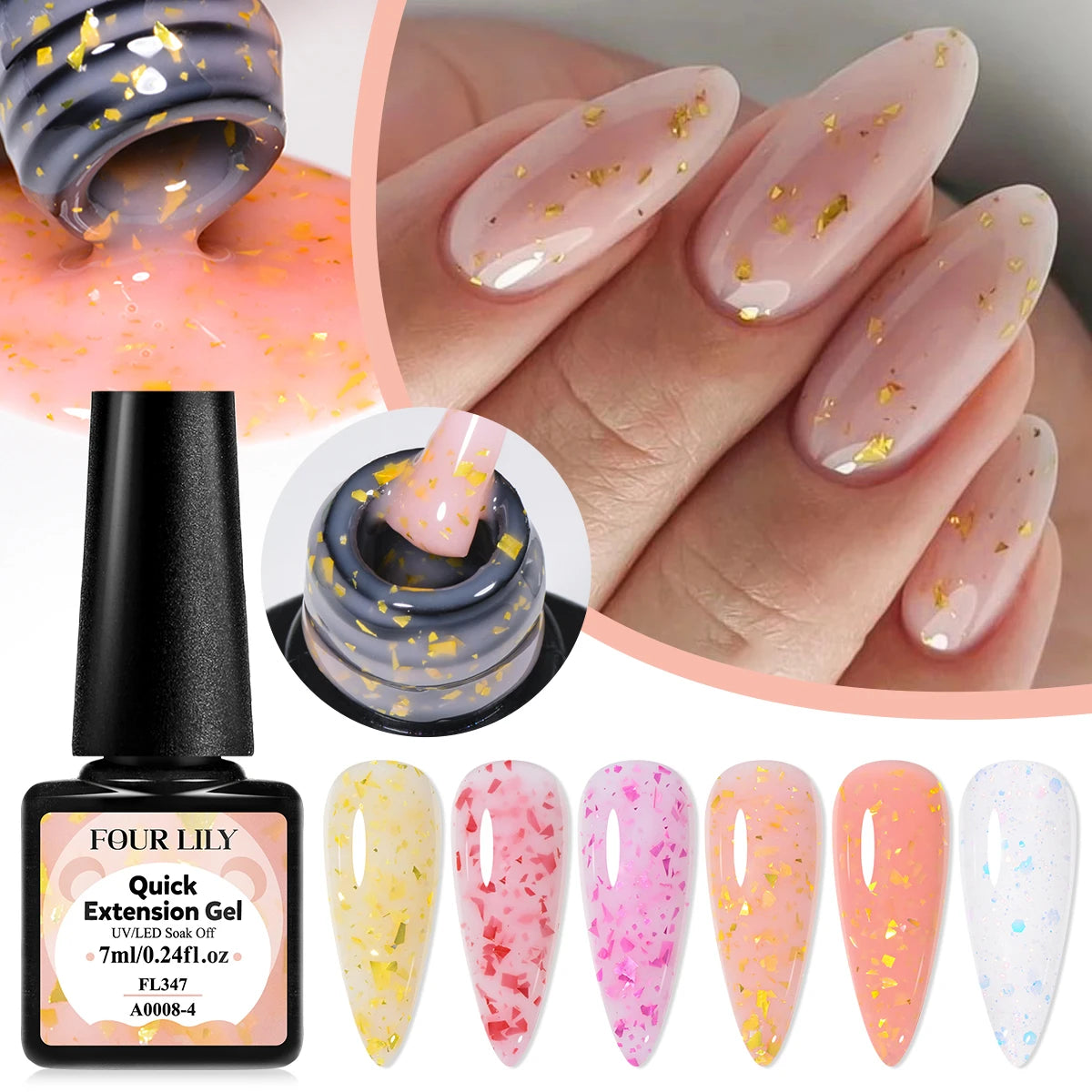 7ml 6 Colors Glitter Quick Extension Gel Nail Polish Pink Gold Foils Effect Vernis Semi Permanent UV LED Gel Nail Art Hard Gel