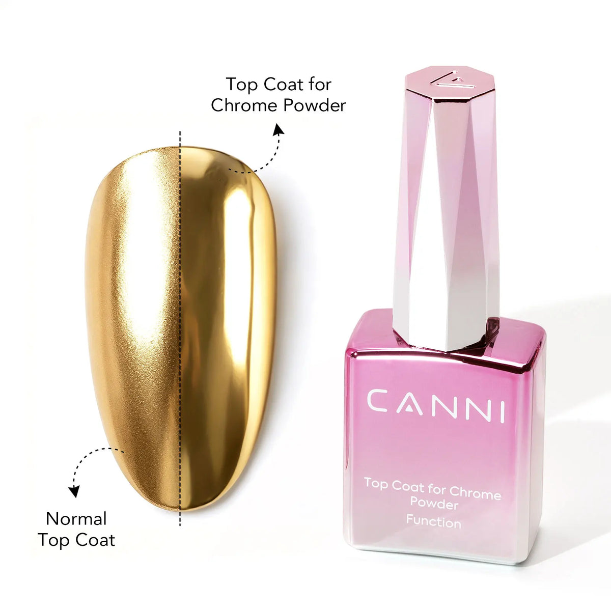 CANNI Top Coat for Chrome Powder 9ml Easy Apply with Stronger Mirror Effect Mirror Metallic Pigment for Gel Nail Art Salon