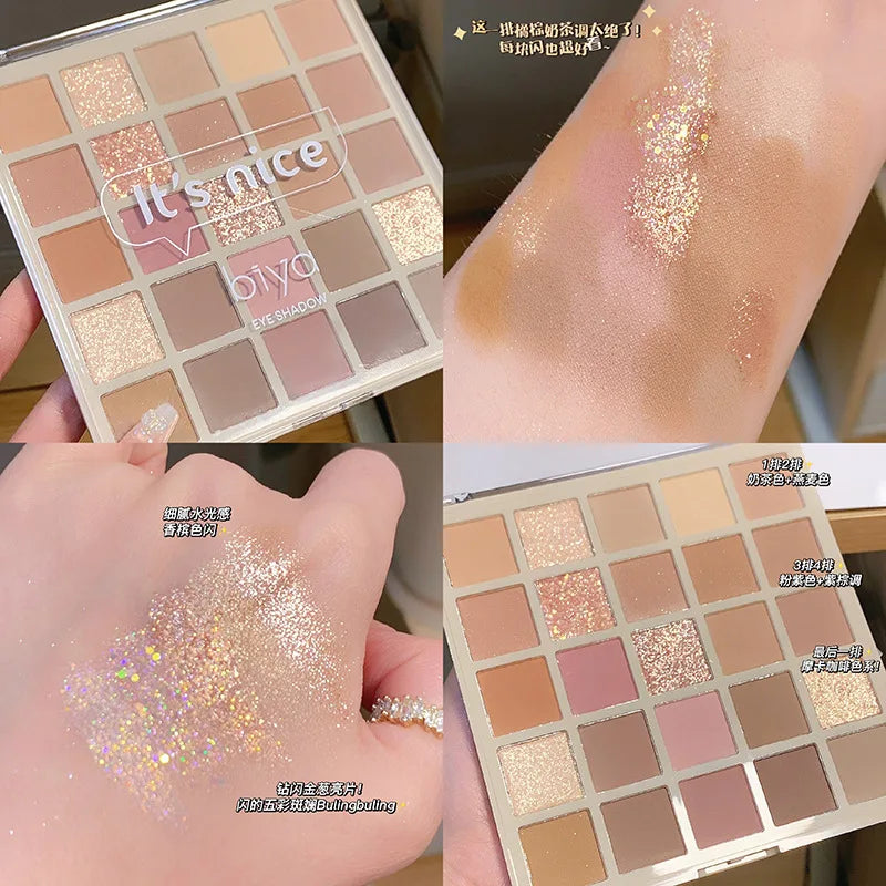 25 Color Eyeshadow Palette - Matte and Shimmer, High Pigmy Brown Nude, Coffee Chocolate Student Party Daily Stage Makeup