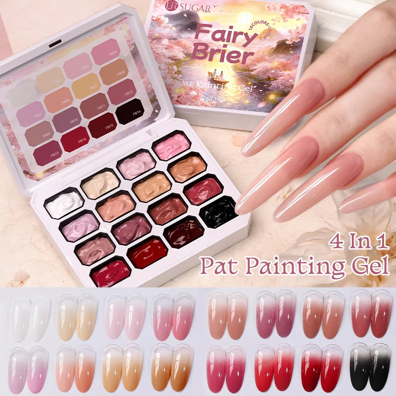 UR SUGAR 4 in 1 16 Colors Pat Painting Gel For Gradient  Stamping Drawing Pattern UV/LED  Gradient Patting Gel Palette