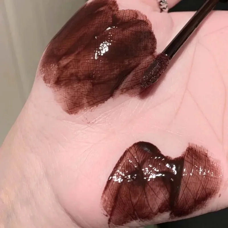 Crystal Punk Dark Red Lip Gloss Mirror Moisturizing  Lip Glaze Non-Sticky Chocolate Red Cherry Watery Plumping Shine Lip Tint