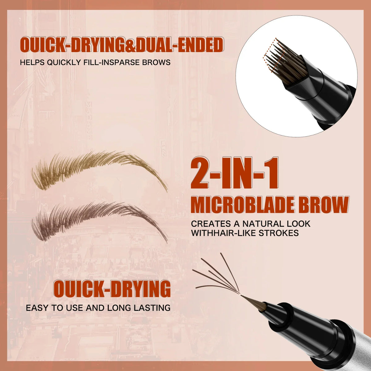 Dual Ended Eyebrow Pencil Waterproof Highly Pigmented Long Lasting Non Smudge 4D Microblading Effect 2 in 1 Liquid Pen