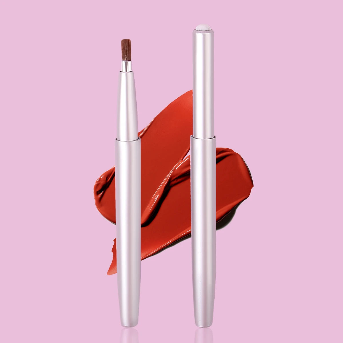 2pcs Fashion Telescopic Lip Brush Lipstick Brush Telescopic Portable Round Head Dye Cover Makeup Artist Professional Lip Liner
