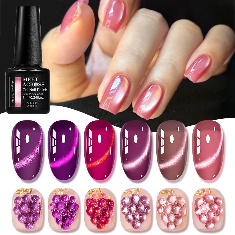7ml Grape Purple Cat Magnetic Gel Nail Polish Jelly Glass Bead Effect Semi Permanent Varnish Soak Off Nail Art UV Gel Manicure