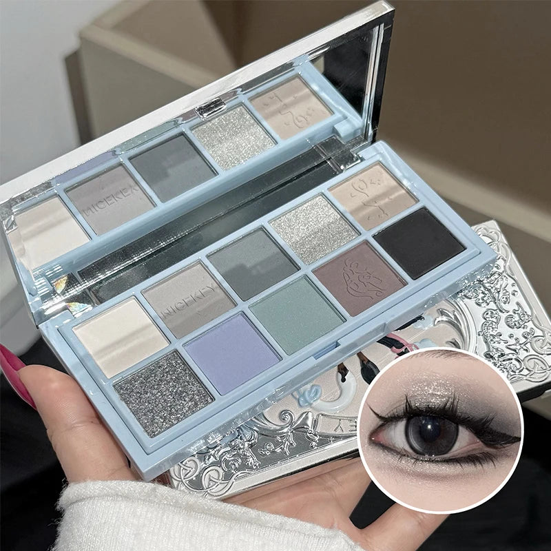 NICEKEY 10 Colors Eyeshadow Palette Purple Glitter Pearlescent Matte Nude Eye Shadow Shimmer Makeup Lasting Beauty Eye Cosmetics