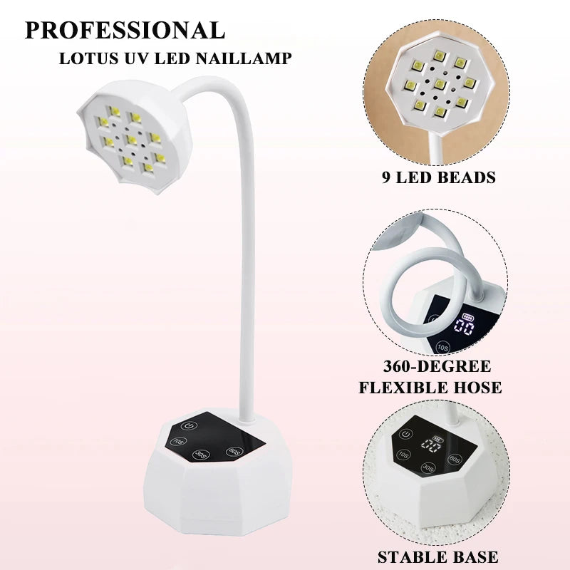 Lotus Nail Lamp Wireless UV LED Nail Dryer Auto Sensor Rechargeable Touch Control Table Nail Light For Fast Drying Gel Polish