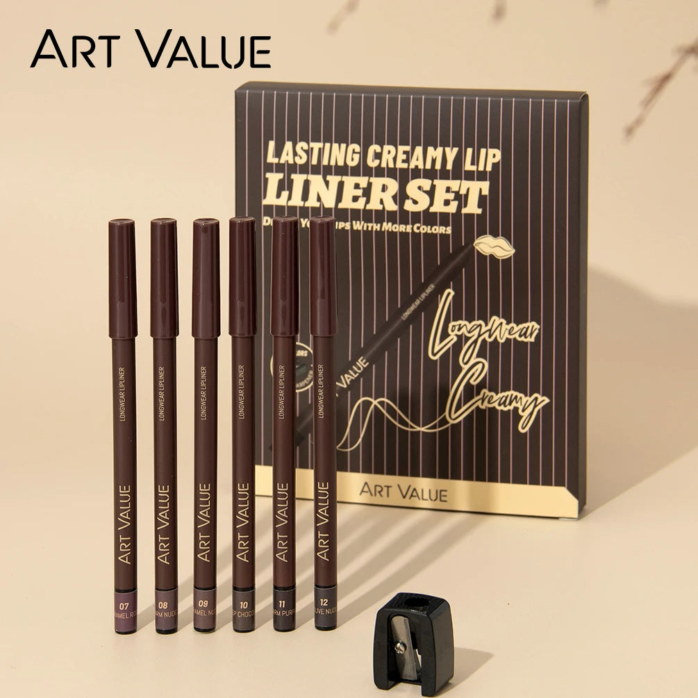 ART VALUE Lip Liner Lipstick Pen Sets Mist Matte Contour Tint Lipstick Pencil Long Lasting Nude Brown Red Lipliner Cosmetics Kit