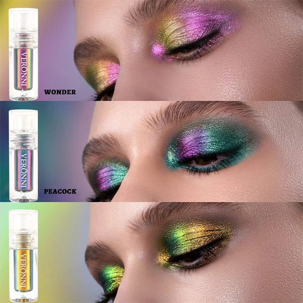 6-Color Chameleon Liquid Eye Shadow Set – High-Pigment,Iridescent Shimmer, Color-Shifting Sparkle, Perfect for Festivals & Beach