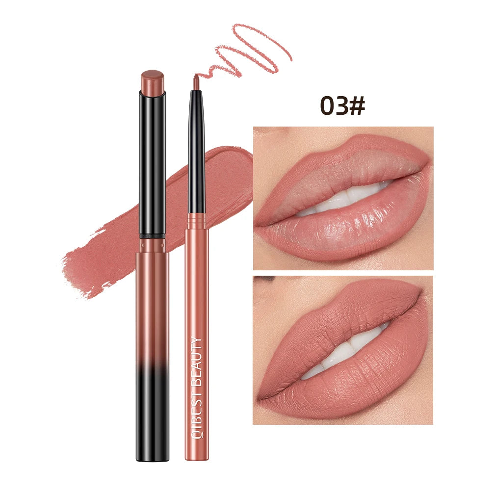 QIBEST 12 Colors Lip Makeup Nude Lipstick Pencil Waterproof Long Lasting Sexy Red Lip Stick Matte Lip Liner Pen Lipstick