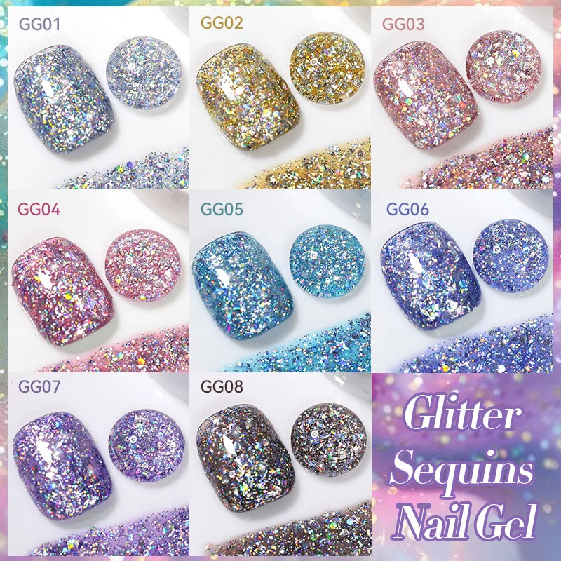 LILYCUTE Pink Silver Sequins Gel Nail Polish Shining Glitter Gel Varnish Soak Off UV LED Nail Gel Semi Permanent UV Gel Nail Art