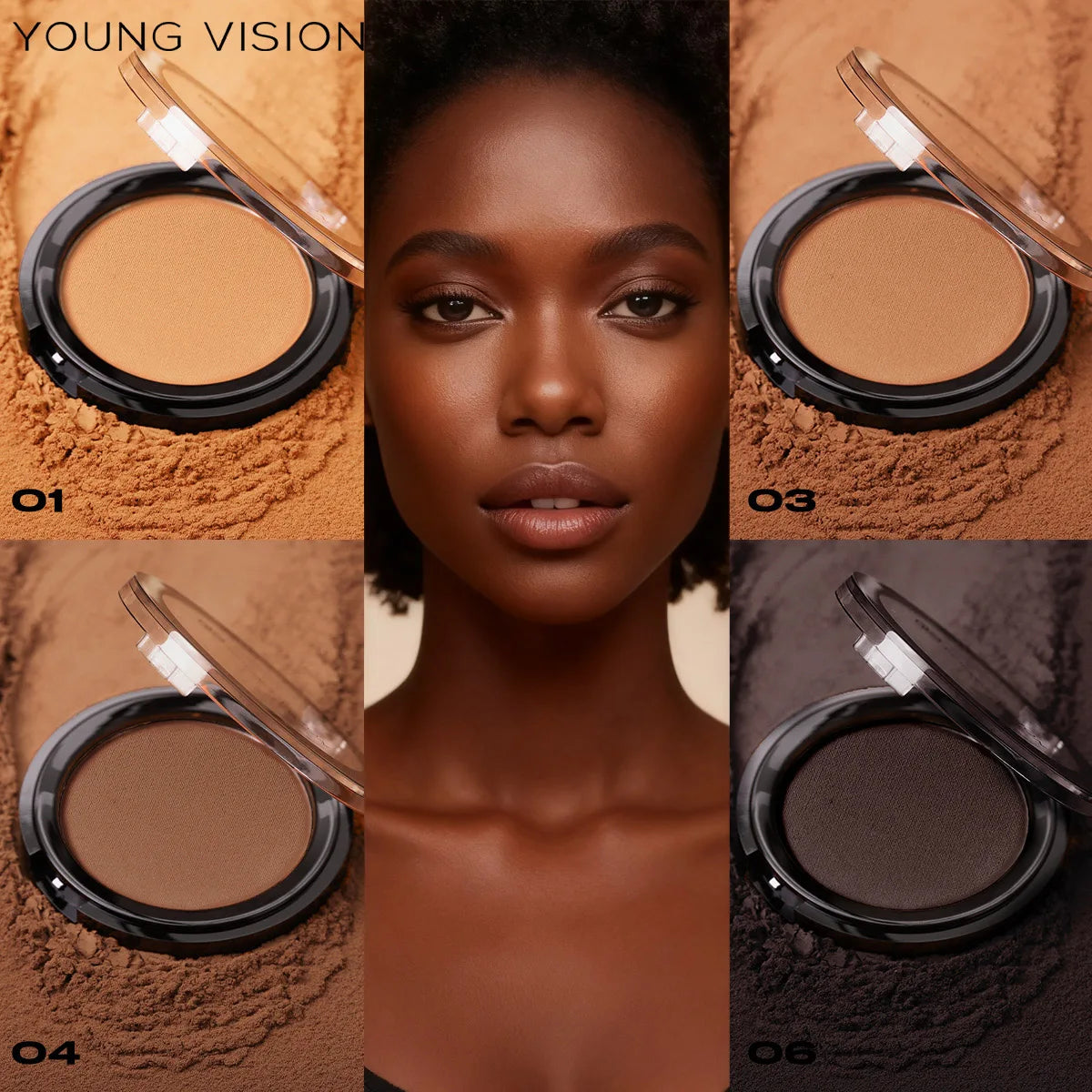 Professional matte contour powder tray creates a 3D facial contour, with long-lasting bronzing powder for setting makeup