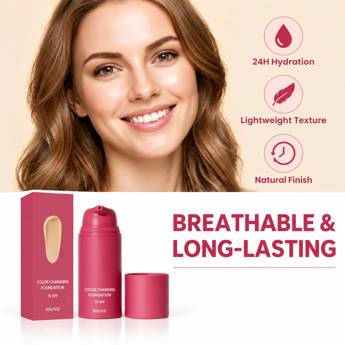 Color Changing Foundation Adaptive Skin Tone Lasting Lightweight Deep Hydrating Moisturizing Natural Finish Liquid Makeup Pre