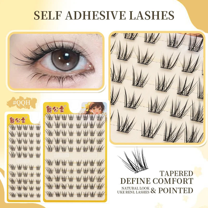 DINGSEN 10 Rows Cluster Cat Eye No Glue Lashes Reusable Self Adhesive Glue Free Eyelash Natural Lash Manga Anime Lashes Cluster