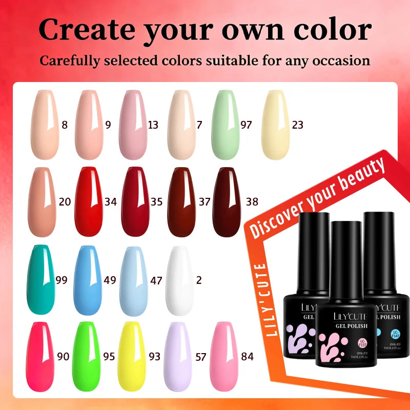 LILYCUTE 5Pcs/Set 7ML Red Brown Nail Gel DIY Nail Art Semi Permanent UV Gel Polish Long Lasting Design Manicure Kit Supplies