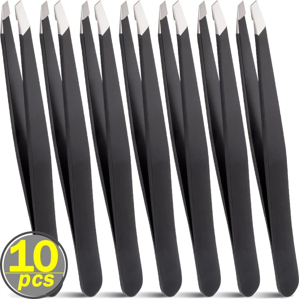 1/10pcs Black Precision Eyebrow Tweezers Stainless Steel Eye Brow Tools Professional Facial Hair Removal Shaping Makeup Tool Kit
