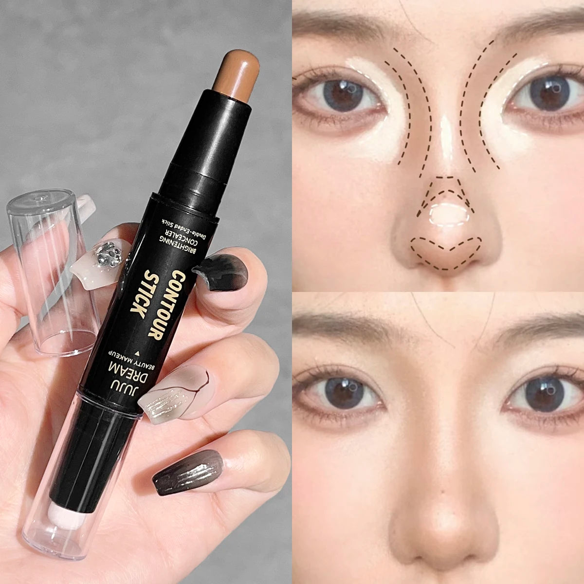 JUJU DREAM 2-in-1 Contour & Highlighter Stick Cream Bronzer Highlight Pen Brightening Concealer