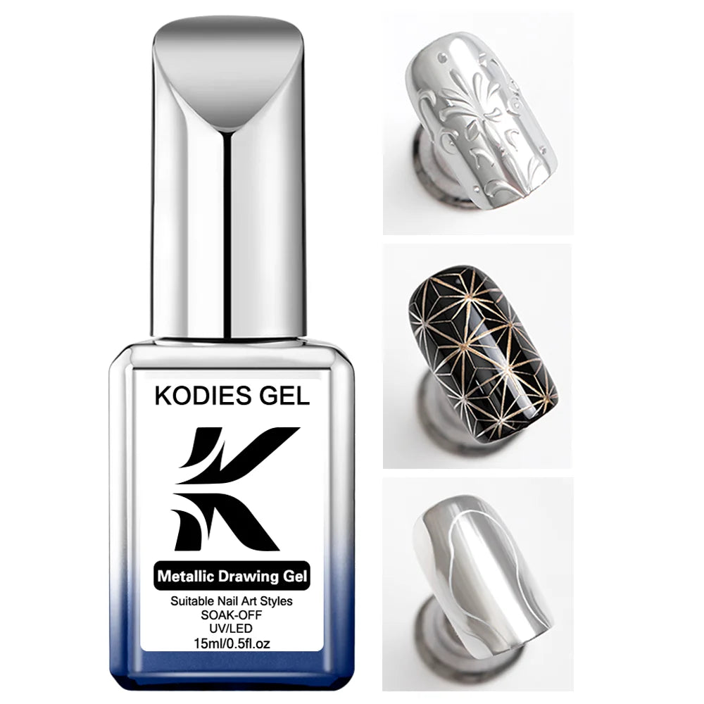 KODIES GEL Mirror Silver Metallic Painting Gel Nail Polish Semi Permanent UV Gel Nail Polish Silver Liner Nail Art Gel Manicure
